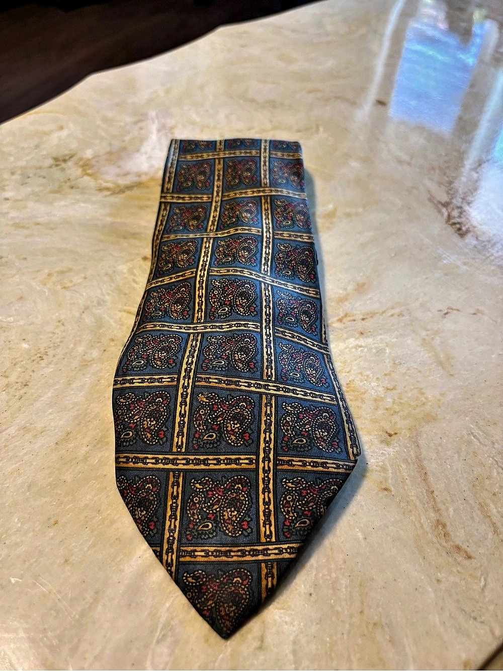Paisley Silk Tie in Blue & Gold Like New